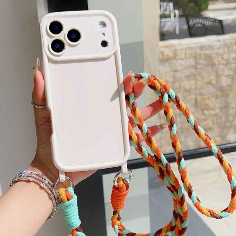 Apple Iphone 16 - Crossbody Lanyard Braided Cord Liquid Silicone